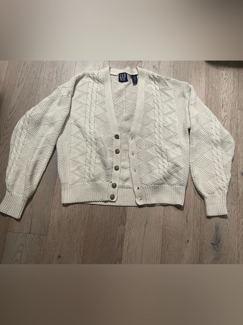 GAP Ivory Cable-Knit Button Cardigan